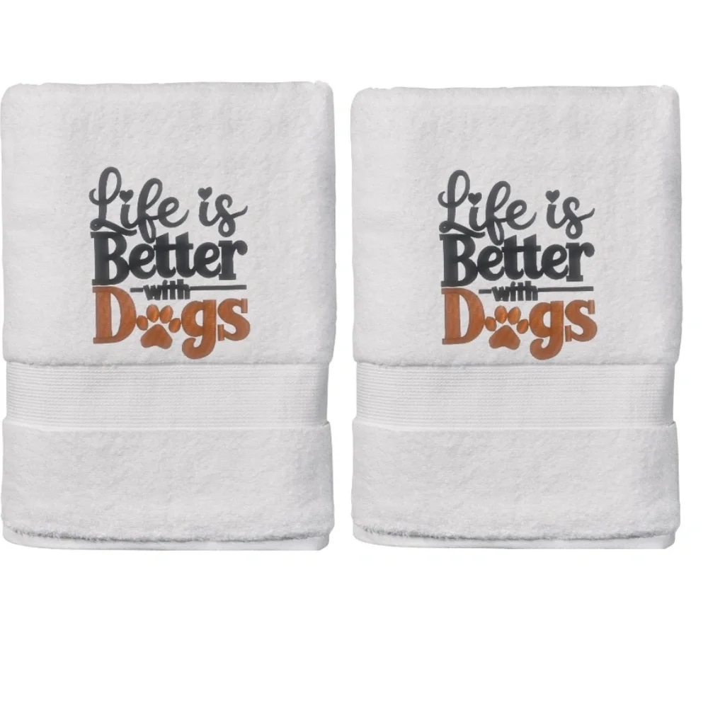 Love is better with Dogs Embroidered hand towel White Dog Lovers
